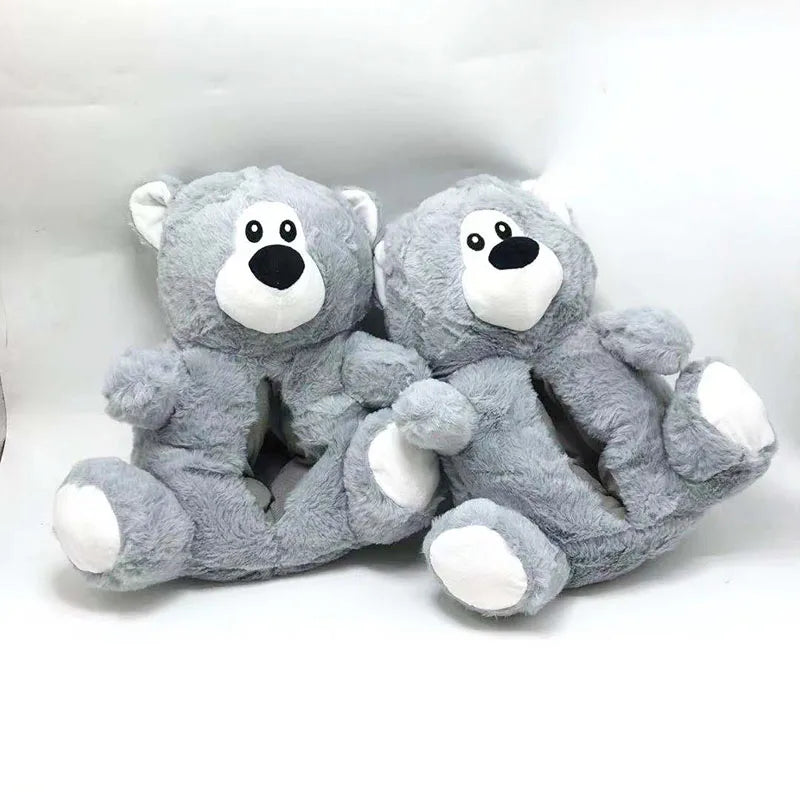 Women'S Cute Teddy Bear Home Slippers Winter Cartoon Furry Sliders Indoor One Size Plush Warm Slides House Floor Ladies Slippers