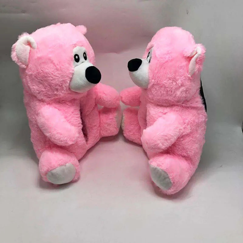 Women'S Cute Teddy Bear Home Slippers Winter Cartoon Furry Sliders Indoor One Size Plush Warm Slides House Floor Ladies Slippers