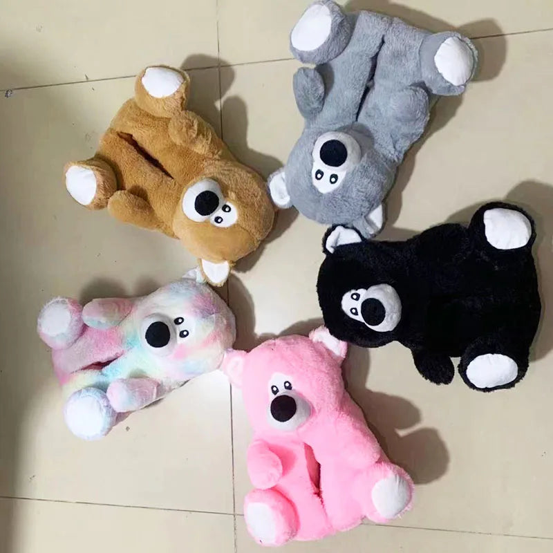 Women'S Cute Teddy Bear Home Slippers Winter Cartoon Furry Sliders Indoor One Size Plush Warm Slides House Floor Ladies Slippers