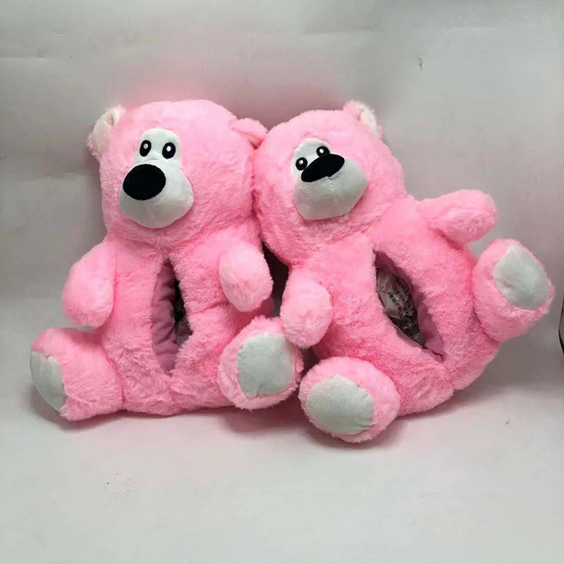 Women'S Cute Teddy Bear Home Slippers Winter Cartoon Furry Sliders Indoor One Size Plush Warm Slides House Floor Ladies Slippers