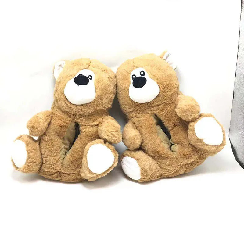 Women'S Cute Teddy Bear Home Slippers Winter Cartoon Furry Sliders Indoor One Size Plush Warm Slides House Floor Ladies Slippers