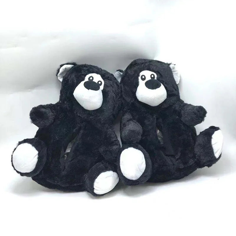 Women'S Cute Teddy Bear Home Slippers Winter Cartoon Furry Sliders Indoor One Size Plush Warm Slides House Floor Ladies Slippers