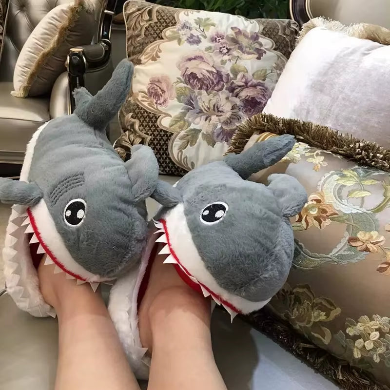 Cartoon Shark Funny Shoes Girls Lovely Indoor Slippers Ladies Home Shoes 2022 Fashion Plush Warm Slippers Women Winter Shoes