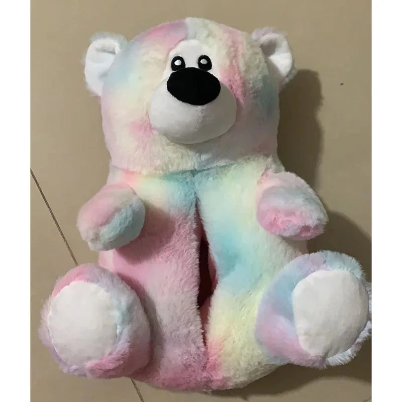 Women'S Cute Teddy Bear Home Slippers Winter Cartoon Furry Sliders Indoor One Size Plush Warm Slides House Floor Ladies Slippers