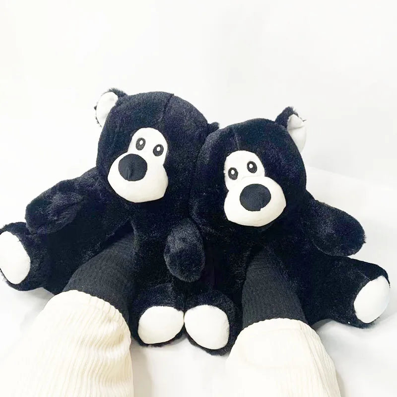 Women'S Cute Teddy Bear Home Slippers Winter Cartoon Furry Sliders Indoor One Size Plush Warm Slides House Floor Ladies Slippers